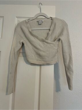Rachel Zoe Ivory Ribbed Wrap V-Neck Sweater